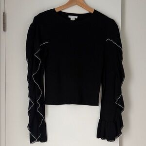 Club Monaco Black Top with Ruffle Sleeves